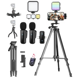 Yeaki Vlogging Kit for iPhone/Android, YouTube Starter Kit with Wireless Microphone/Camera Tripod/Flexible Tripod/RGB Fill Light, Content Creator Essentials Kits for TikTok Vlog Video Recording