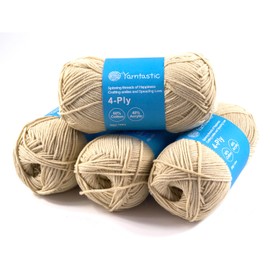 Yarntastic 50g x 4 Balls in a Pack, 4 Ply Yarn, 60% Cotton 40% Acrylic Blended, 43 Colour Choices; for Knitting, Crochet, Amigurumi, Turfing; for Baby Blanket, Clothing and Others (Khaki 53)