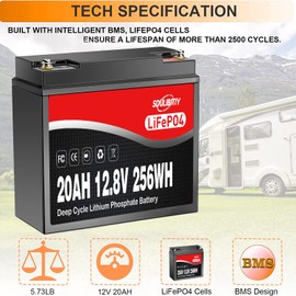 SDULIBITIY 12 Volt 20Ah Lithium Battery LiFePO4 12V LiFePO4 Battery 2000+ Deep Cycle Rechargeable Built-in BMS Battery Perfect for Kids Scooters, Fish finder, Solar, Off-Grid Applications