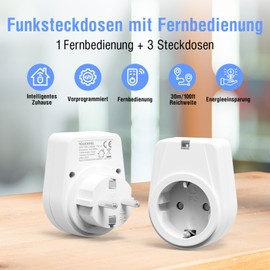 12 Channel Radio-Controlled Socket Set, Consisting of 3 x Radio-Controlled Socket with 1 x Remote Control, Radio-Controlled Switch Set, Self-Learning Function 3500 Watt for Household Appliances, Range 30 m, White