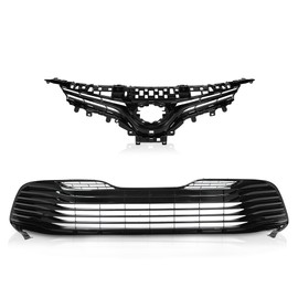 G-PLUS Front Bumper Upper & Lower Grille Black Trim Compatible with Toyota Camry LE XLE 2018-2020 5310106A70