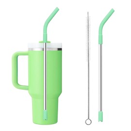 Tandoler 8.5" Stainless Steel Straw For Smoothies and Shakes，Metal Reusable Straws, Reusable Straws, With 1 Psc 9.45" Cleaning Brush，1 Psc Silicone Tip, Hydra Peak (Light Green)