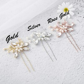 Catery Flower Bridal Hair Pins Pearl Wedding Clips Hairpiece Crystal Bridesmaid Headpiece Accessories for Women Pack of 2 (Silver)