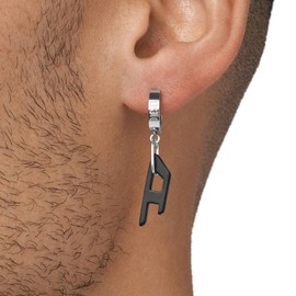 Diesel Men's Stainless Steel or Semi- Precious with Hoop closure Earrings Jet Black