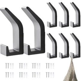 Qivine 8 Stück Garderobenhaken, Schwarz Kleiderhaken Wand zum Bohren-Schrauben unsichtbar, Wandhaken mit 12 Schrauben, Halten bis zu 50KG, für Schlafzimmer, Badezimmer, Kleiderschrank, Wohnzimmer