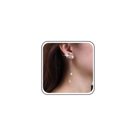 TseenYi Boho Crystal Flower Wrap Earrings Silver CZ Teardrop Chain Earrings Rhinestone Flower Climber Bridal Earrings Vintage CZ Floral Chain Earrings Jewellery for Women and Girls, Crystal