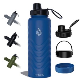 24oz Stainless Steel Insulated Water Bottle, 48H Ice Cold & 24H Hot, Leak-Proof Wide Mouth Lids (Straw & Spout), BPA-Free Bottles, Mens Water Bottle for Gym, Hiking, Travel - Blue