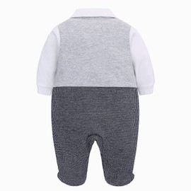 famuka 0-12 Months Baby Boy Footed Suit One Piece Gentleman Romper (Grey, 9 Months)