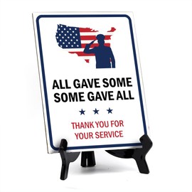 All Gave Some Some Gave All Thank You For Your Service Table Sign With Acrylic Stand (6x8“) Honor Veterans with Military Table Signs | US Pride | Veteran Gratitude