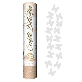 GoDan Confetti Cannon with Butterfly Confetti White 30cm Tube with Paper Confetti Confetti Shooter and Party Popper, Ideal for Wedding Registry Office or Church, Birthday, Engagement, Anniversary