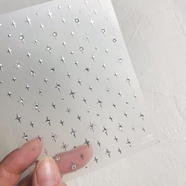 1 Sheet Silver Star Nail Decals with Rhinestone Design, 5D Embossed Self-Adhesive Nail Stickers, Irregular Star Nail Art Decals for Women DIY Manicure Design Supplies for Acrylic Nail Decoration