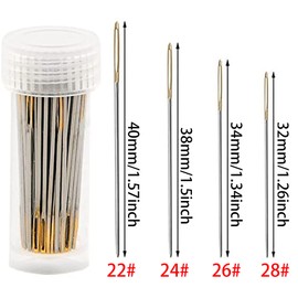 100pcs Cross Stitch Needles +2 Needle Threader Golden Color Large Eyes Cross Stitch DIY Embroidery Hand Needles Sewing Needles in Transparent Box (24#)