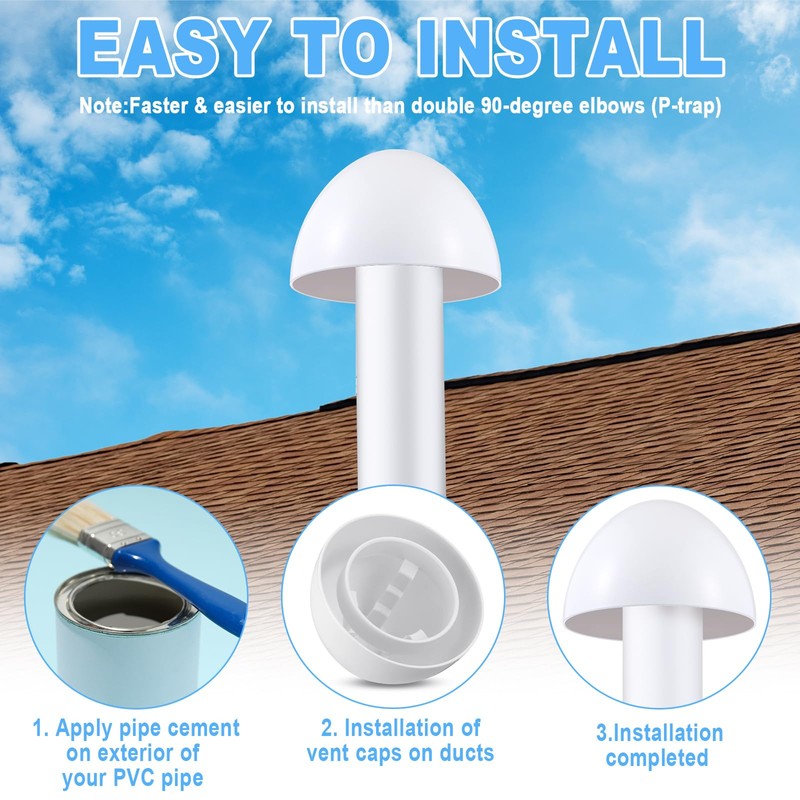 Wonderjune 2pack PVC Furnace Flue Pipe Vent Cap for 1.5"