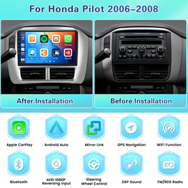 Fuluku for Honda Pilot 2006-2008 【2+64GB Carplay Radio】 Android Car Stereo with Wireless Carplay Android Auto, 9'' Touch Screen Car Radio GPS WiFi Bluetooth SWC FM RDS Mic Backup Camera