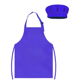 TOPWAYS Children's Painting Apron, Craft Aprons Coat for Children for Art Painting, Cooking Apron Children Boys Girls for 3-12 Years, Children's Apron and Chef Hat Set, Gemstone-Blue