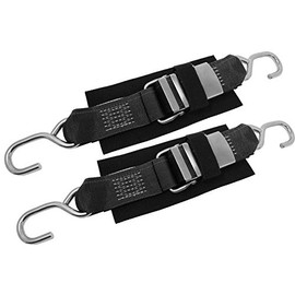CustomTieDowns 2 Pack, 2 Inch x 4.5 Foot Stainless Steel Quick Release Tie-Down, Protective Pad with Hook and Loop Security Strap, Stainless Steel S Hook On Each End. (Black)