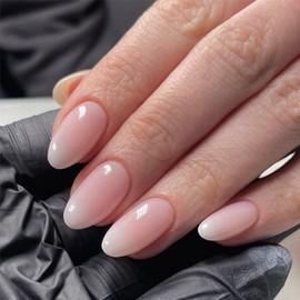 ewku 24Pcs Almond French Tip False nails Short and Medium