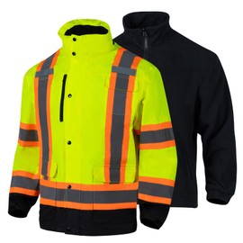 FONIRRA High Visibility Safety Jackets for Men 3-in 1 Hi Vis Reflective Winter Jacket Waterproof ANSI Class 3(Yellow,S)
