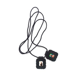 Leather Scapular of The Sacred Heart of Jesus, Sacred Virgin of Carmen, Sacred Virgin of Guadalupe & St. Michael Arcangel. Leather Finish Handmade. 2cm x 3cm by Zaraleas (Black)