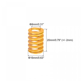 sourcing map Tool Spring 16 mm Outer Diameter 20 mm Long Spiral Embossing Light Load Compression Springs for 3D Printers Electrical Parts Yellow Pack of 20