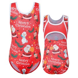 BAOHULU Gymnastics Leotards for Girls Sparkly Red Snowman Dance Outfit One Piece Kids Athletic Clothes B351_RedSnowman_12A