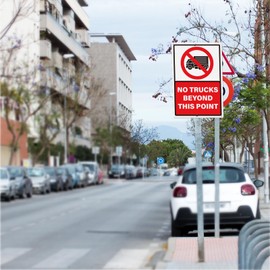 YIKIADA No Trucks Beyond This Point Warning Road Sign 12 × 18 Inches Pre-Drilled Holes Waterproof Placard Large Aluminum Metal Reflective Notice for Parking Lot Street