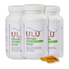 ULULIFE Ultimate Multivitamin: Vegan, Iron Free, Promotes Stronger Hair, Skin, & Nails and Improves Antioxidant & Energy with Better Sleep & Less Stress (Pack of Three - 540 Capsules)