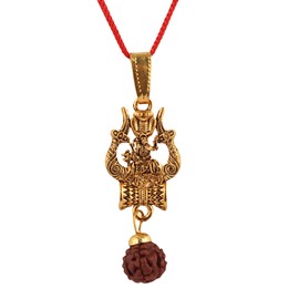 Rudra Empire Maa Durga Devi Religious Goddess Pendant with Rudrakha and Damru for Men Women, Free Size, Brass, No Gemstone
