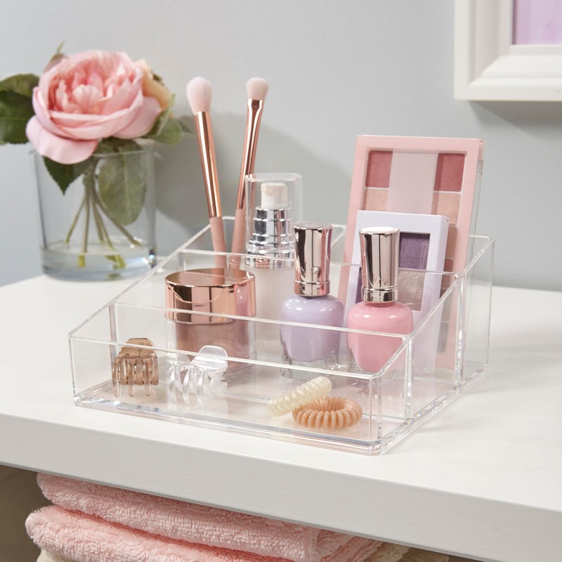 STORi Clear Plastic Small Countertop Vanity Makeup Organizer, Compact Rectangular