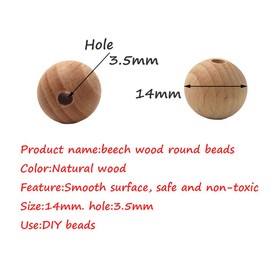 Alenybeby 30pcs Natural Beech Wood Round Pearl Ball Toy Accessory 14mm Unfinished Wooden Spacer Craft Beads for Keychain DIY Jewelry Home decoration
