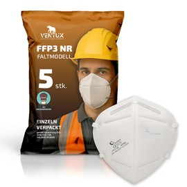 VENTUX FFP3 NR Foldable Respirator Masks - CE Certified (EN 149:2001+A1:2009) - Disposable with Ear Loops (5)