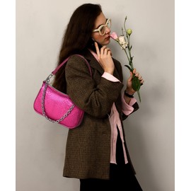 GAYI URBAN Snakeskin Shoulder Bag for Women, Small 90s Retro Clutch Purse, Mini Trendy Y2K Handbag (Hot Pink)