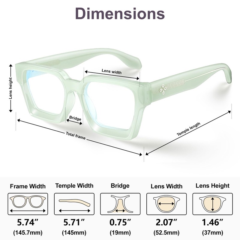 VISOONE Enhanced Version Rectangle Chic Preppy Look Blue Light Blocking