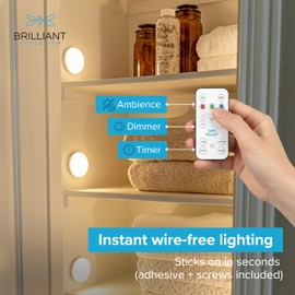 Brilliant Evolution Wireless LED Puck Light 3 Pack - Works with Remote Control - Under Cabinet, Closet Light - Battery Powered - Under Counter Lighting - Stick On Lights