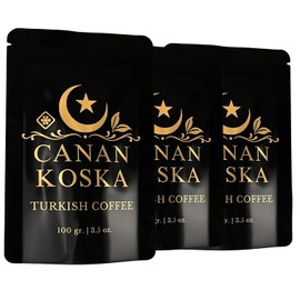 Canan Koska Turkish Coffee Medium Roast Ground Coffee 100% Arabica, Finely Ground for Rich Flavor and Smooth Texture, Ideal for Traditional Brewing in a Cezve - 3.5 Ounce (100g) - Pack Of 3