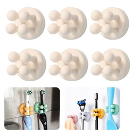 6 Soportes de Silicona para Cepillos de Dientes, Gancho de Pared Sin Perforaciones, Gancho Multifunción, Impermeable, Gancho Pegajoso Sin Costura Reutilizable (Blanco)