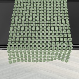 Elegant Comfort Table Runner, Dresser Scarf, Embroidery Table Decor for Inside or Outside, Luxury Crochet Tabletop, Kitchen Dining Table Runner, 16 X 20 Inch, Green