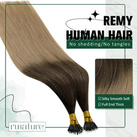 RUNATURE Nano Hair Extensions Human Hair Brown Balayage Ash Blonde Nano Ring Hair Extensions Real Human Hair Ombre Brown Nano Beads Hair Extensions 18 Inch 50 Gram