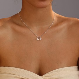 SELSHE Letter Necklace for Women, Dainty Silver Initial Necklaces Cute Heart Necklaces for Women Trendy Charm Initial Name Necklace Silver Jewelry