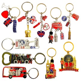 A1 Gifts 10 London Keyrings Great Britain Souvenir Key Rings - England Collectable Charm Keychain UJ UK Bottle Opener Keyring British Souvenirs Gift Metal Keyholder