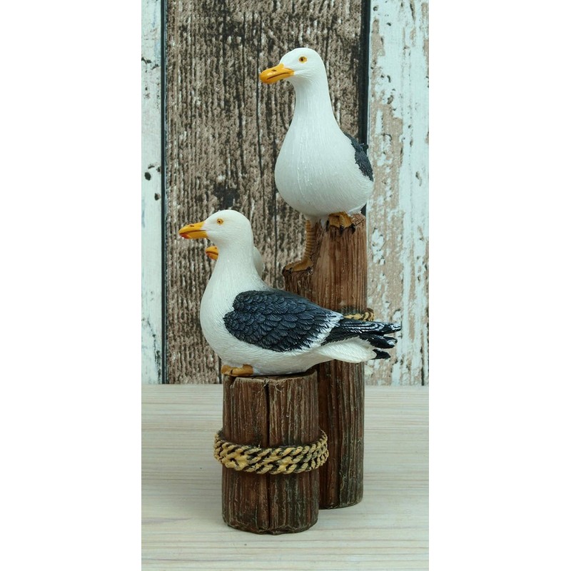 Generisch Maritime Decorative Figurine 3 Seagulls on Bollard, 15 x