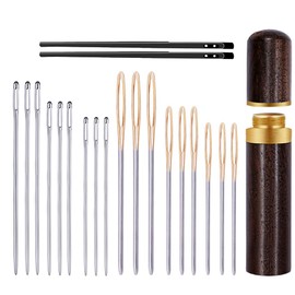 Leather Sewing Needles Set, 6 Sizes Hand Sewing Needles, Large Eye Needles with 2 Pieces Double Hole Leather Lacing Needle and Needle Bottle for Leather Sewing Hand Sewing DIY