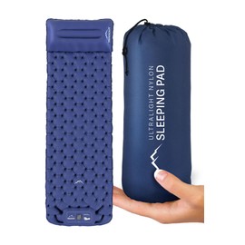 TREKKOUT Ultralight Sleeping Pad with Built-in Foot Pump and Pillow | Compact Inflatable Camping Mat | Durable Waterproof Air Mattress for Camping, Hiking, Backpacking, and Travel (Single)