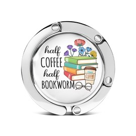 Mhfpl Half Coffee Half Bookworm Purse Hook, Funny Purse Holder Handbag Hanger Desk Table Bag Hook, Gifts for Coffee Bookworm Lover, Christmas Birthday Gifts for Colleague Boss Friend Reader Librarian