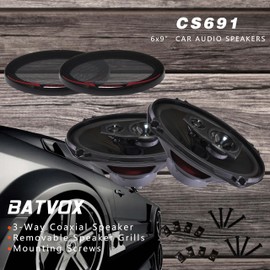 BATVOX CS691 400 Watts 6X9 Inch 3 Ways 4 Ohm Impedance and Piezo Tweeter for Premium Car Audio Coaxial Car Speakers, Car Stereo Sound System with Removable Grill (2 Speakers)
