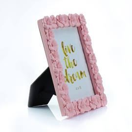 WAIT FLY 4 X 6 Inches Beautiful Pink Flower Shape Resin Card Photo Frame Picture Frame for Desktop Table Top Display