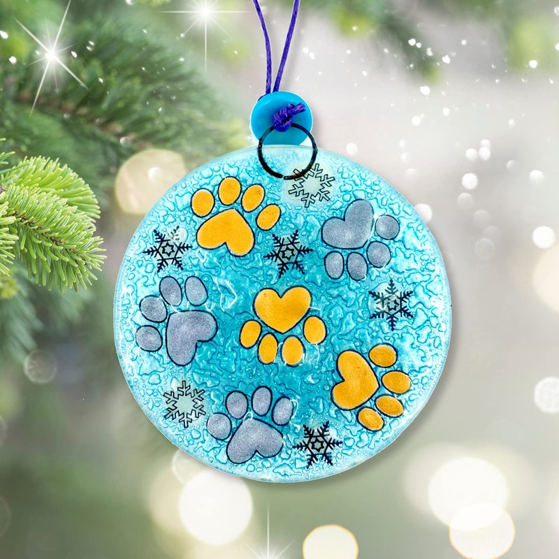 Pawprints Ornament - Art Glass Christmas Ornament Holiday Pet Gift