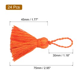 HARFINGTON Bookmark Tassels - 24Pcs 7.5cm/3" Soft Mini Tassel with Cord Loop for Keychain Bag Pendants Handmade DIY Crafts Accessory, Orange