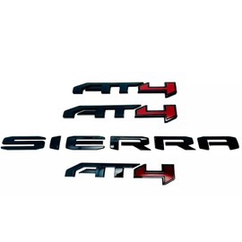 Side Door Rear Letter Emblem Badge Nameplate Replacement for 2019-2024 AT4 Sierra 4PCS (Gloss Black Red)