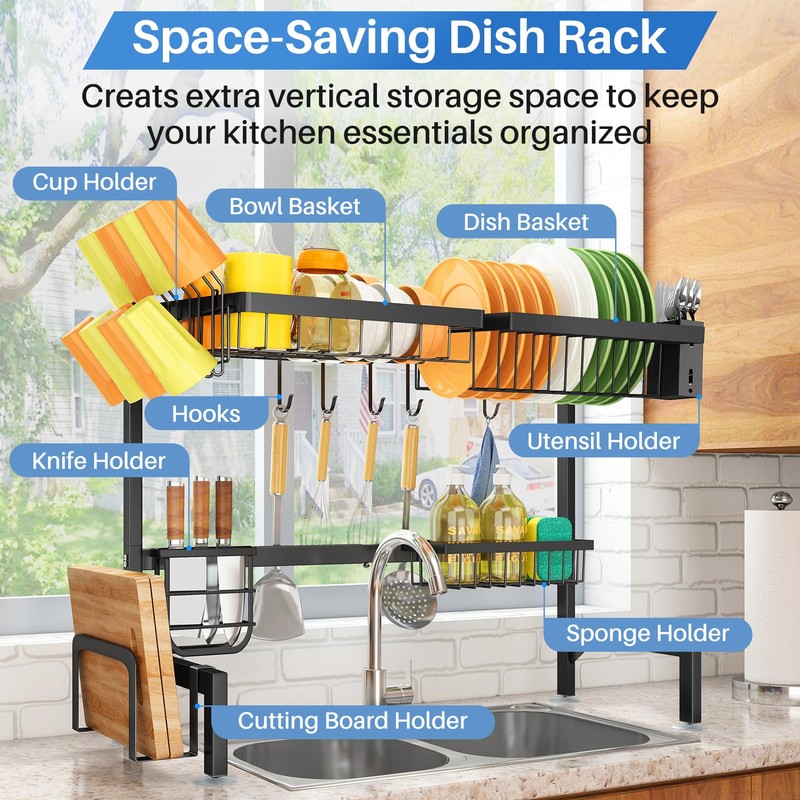 Over The Sink Dish Drying Rack - Adjustable Dish Rack